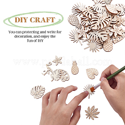 100個の未完成の木片の装飾  DIYクラフト用品  葉とフラミンゴとパイナップルと花をくり抜く  アンティークホワイト  2.3~3.5x1.7~3.3x0.25cm&nbsp;WOOD-CJ0001-58