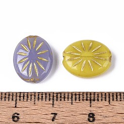 不透明なガラスビーズ  オーバル  ゴールドライン入り  ミックスカラー  13.5x11x4.5mm  穴：1~1.2mm&nbsp;LAMP-T021-42M