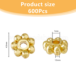 合金デイジースペーサービーズ600個  粒状ビーズ  鉛フリー＆カドミウムフリー  ゴールドカラー  4.5x1.5mm  穴：1mm&nbsp;FIND-DC0005-31G