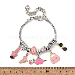 Makeup Theme Alloy Enamel Lipstick Handbag Shoe Charm Brass European Bracelets for Women&nbsp;BJEW-JB14237-02