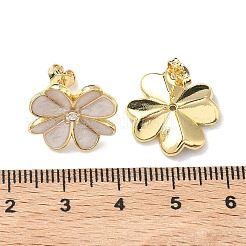 花真鍮エナメルスタッドのピアス  18KGP本金メッキ  古いレース  17x17mm&nbsp;EJEW-C177-01G-02