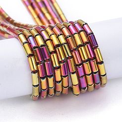 電気メッキガラスビーズセット  フルメッキ  コラム  マルチカラーメッキ  4.5~5x2.5mm  穴：0.8mm  約75個/連  14.17インチ（36cm）&nbsp;X-EGLA-K014-B-FP06