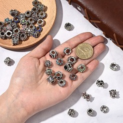 50個 10スタイル アンティークシルバーメッキ金属合金ラインストーンヨーロピアンビーズ  大穴ビーズ  混合図形  9~12x6~10mm  穴：4.5~6mm  5個/スタイル&nbsp;ALRI-YW0001-29