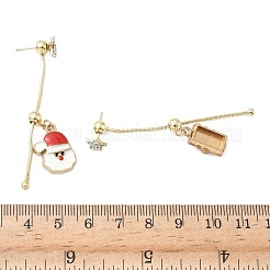 クリスマスアロイエナメルダングルスタッドピアス（女性用）  ラインストーン付き  ゴールドカラー  58.5x9~14.5mm&nbsp;EJEW-F399-05B-G