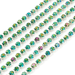 5連合金ガラスラインストーンカップチェーン  プラチナ  ティール  3x2.5x2.5mm&nbsp;AJEW-TA0002-49A