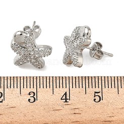 真鍮マイクロペーブクリアキュービックジルコニアスタッドピアス  ラックめっき  長持ちメッキ  カドミウムフリー＆鉛フリー  プラチナ  ヒトデ  14x13mm&nbsp;EJEW-A145-03C-P