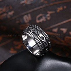 メンズステンレススチールフィンガー指輪  ワイドバンドリング  アンティークシルバー  usサイズ11（20.6mm）&nbsp;RJEW-BB29955-11