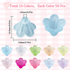 500 個 10 色のアクリルビーズキャップ  5  - 花びらの花  ミックスカラー  10x13.5mm  穴：1.8mm  50個/カラー&nbsp;TACR-SP0001-08