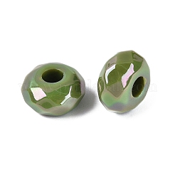 オペークアクリルヨーロピアンビーズ  ファセットロンデルラージホールビーズ  ABカラー  オリーブドラブ  15x8mm  穴：4.7mm&nbsp;OACR-E033-23O