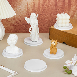 丸型木製シャーシのディスプレイ台座  トイモデル展示用  ホワイト  9.4~10.1x1.2cm&nbsp;ODIS-WH0025-274A