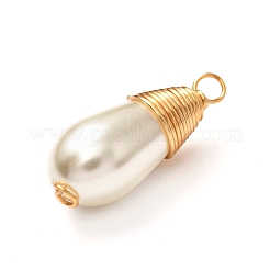 ガラスのパールのペンダント  描いた  真鍮パーツ  ゴールドカラー  ティアドロップ  ホワイト  21.5x8mm  穴：2.1mm&nbsp;PALLOY-JF00898