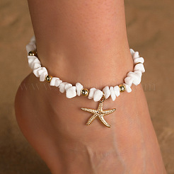 Bohemian Style Natural Shell Chip Beaded Alloy Starfish Charm Anklets for Women&nbsp;FS-WGDE278-04