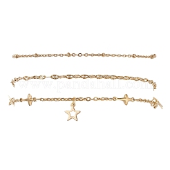 3Pcs 3 Styles 304 Stainless Steel Satellite Chain Dapped Chain Link Chain Anklets Set&nbsp;AJEW-AN00737