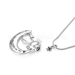 Tarnish Resistant 316L Surgical Stainless Steel Moon with Pet Urn Ashes Pendant Necklace&nbsp;BOTT-PW0005-20B