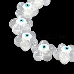 透明ガラスビーズ連売り  エナメル  ナザールボンジュウ付き花  ホワイト  14x15x8mm  穴：1mm  約25個/連  13.39''（34センチメートル）&nbsp;GLAA-K070-01G