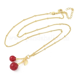 Brass Resin Fruit Cherry Pendant Satellite Chain Necklaces for Women&nbsp;NJEW-D306-02G-B