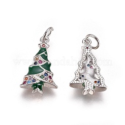 真鍮キュービックジルコニアチャーム  カドミウムフリー＆鉛フリー  エナメルと丸カン付き  クリスマスツリー  グリーン  プラチナ  18.5x11x3mm  穴：3mm&nbsp;ZIRC-I028-02P