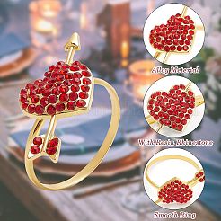 矢印とハートの合金ナプキンリング  樹脂ラインストーン付き  ナプキンホルダー装飾  バレンタインデーの場所の設定  ゴールドカラー  44.5x49.5mm  インナー二歩格：35.5mm  2スタイル  4個/スタイル  8pc&nbsp;AJEW-FG0001-69