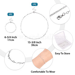 1 セット真鍮ハートリンクチェーンブレスレット & ネックレス  ジュエリーセット  銀  6-3/4インチ（17cm）  15-3/8インチ（39cm）&nbsp;SJEW-TA0001-05