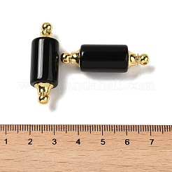 天然な黒曜石のコネクタチャーム  金メッキ304ステンレススチール製金具付き  列リンク  36x12mm  穴：1.2~1.4mm&nbsp;G-Z039-01G-05