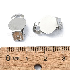 変色しにくい304ステンレススチールのクリップ式イヤリング金具  フラットラウンドイヤリングのセッティング  カン付き  ステンレス鋼色  22x12x9mm  穴：3mm&nbsp;STAS-Q318-05P