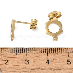 イオンプレーティング（IP）304ステンレススチールスタッドピアス金具  六角  ゴールドカラー  11.5x9mm  穴：1.2mm  ピン：0.7x11mm&nbsp;STAS-I206-76G