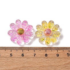 クリア樹脂カボション  花  グリッターパウダーとスパンコール付き  ミックスカラー  22x7mm&nbsp;CRES-V001-01
