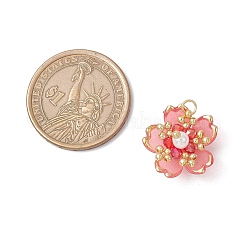 手作りのガラスシードビーズの桜ペンダント  アクリルと304ステンレス鋼の丸カンループ付き  レッド  18.5x18.5x11.5mm  穴：2.5mm&nbsp;PALLOY-MZ00763-04