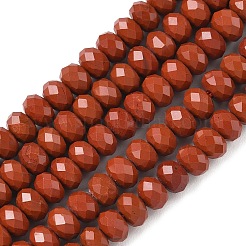 天然石レッドジャスパービーズ連売り  多面カット  ロンデル  5.5~6.5x4.5mm  穴：1mm  約91~94個/連  15.35''（39cm）〜15.43''（39.2cm）&nbsp;G-D344-A09
