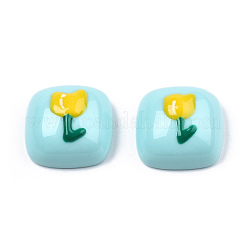 不透明な樹脂エナメルカボション  金の花のある広場  淡いターコイズ  15x15x8.5mm&nbsp;CRES-N031-031