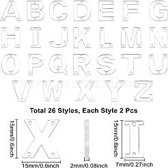 52個 26スタイル アクリル 縫い付けラインストーン  アクリル鏡  二つの穴  衣料品アクセサリー  透明  a～zの文字  16mm&nbsp;FIND-FG0001-22
