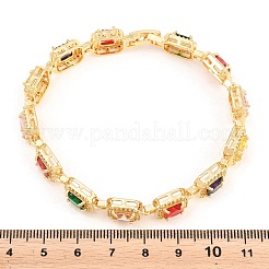 Square Brass Micro Pave Clear Cubic Zirconia and Glass Link Chain Bracelets&nbsp;BJEW-T025-04G-02
