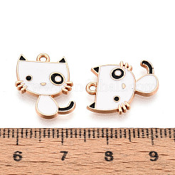 合金とエナメルのペンダント  猫の形  カドミウムフリー＆鉛フリー  ゴールドカラー  ホワイト  17x14x2mm  穴：1.2mm&nbsp;ENAM-T021-35B-G