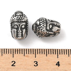 レトロ316サージカルステンレスビーズ  仏頭  手動研磨  アンティークシルバー  13.5x8.5x9.5mm  穴：1.6mm&nbsp;STAS-L307-12AS