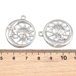 304ステンレスペンダント  太陽と月の顔のチャーム  ステンレス鋼色  29x25x3.5mm  穴：2mm&nbsp;SA-CBAE7EB-12P