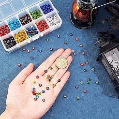 手作りランプワークビーズ  ナザールボンジュウ付きフラットラウンド  ミックスカラー  6x3mm  穴：1mm  1連/カラーについて  約1個/箱&nbsp;LAMP-PH0002-02
