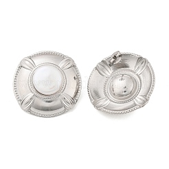 304ステンレススチールスタッドピアス  淡水パールビーズ付き  フラットラウンド  ステンレス鋼色  32mm&nbsp;EJEW-S246-03P