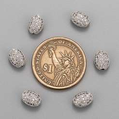 真鍮製マイクロパヴェキュービックジルコニアビーズ  オーバル  プラチナ  10x7x5.5mm  穴：1mm&nbsp;ZIRC-F001-54P