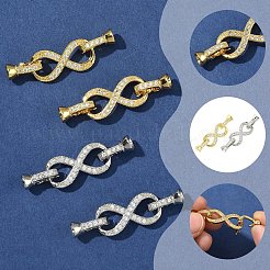 真鍮マイクロパヴェクリアキュービックジルコニア折りたたみ式留め具2個  無限大  プラチナ  39mm&nbsp;KK-YW0003-54P