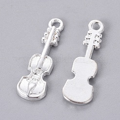 チベットスタイル合金バイオリンペンダント  カドミウムフリー＆ニッケルフリー＆鉛フリー  銀  25x7.5x2mm  穴：2mm&nbsp;LS-EA11011Y-NFS