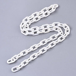 アクリル不透明アズキチェーン  ABカラー  オーバル  ホワイト  13x8x2mm  19.68インチ（50cm）/連&nbsp;X-PACR-N009-002J