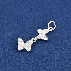 スターリングシルバーのダブルバタフライチャーム925個  丸カン付き  銀  4.5x9x2.5mm  穴：3.5mm&nbsp;STER-K183-07S