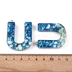 透明エポキシ樹脂ペンダント  ループ付き文字チャーム  U字  42.5x33x7.5mm  穴：2mm&nbsp;CRES-YW0002-11U