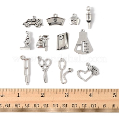 100pcs12スタイルチベットスタイル亜鉛合金ペンダント  鉛フリー＆カドミウムフリー  アンティークシルバー  13~32x6~23x1.5~8mm  穴：1.2~2mm&nbsp;TIBEP-FS0001-39