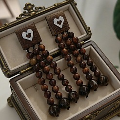 Wood & Imitation Pearl Stud Earrings&nbsp;WGDF199-01