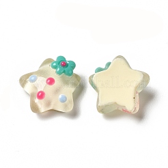 半透明の樹脂カボション  花と水玉模様の星  ベージュ  15x16x7.5mm&nbsp;RESI-E034-01A
