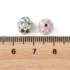 真鍮、合金、ラインストーン、エナメルビーズ  長持ちメッキ  ラウンド  ミックスカラー  プラチナ  8mm  穴：1mm&nbsp;RB-CBA973B-11A-P