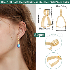 201ステンレススチール製アイスピックピンチベイル80個  18KGP本金メッキ  9x7.5x2.5mm  穴：2.5mm&nbsp;STAS-BBC0009-01