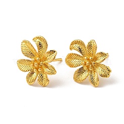 女性のためのラックメッキ真鍮の花のスタッドピアス  ミックスカラー  15x17mm  ピン：0.8mm&nbsp;EJEW-F288-17
