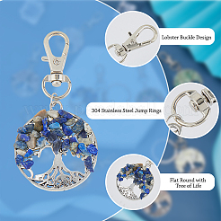 36Pcs 9 Styles Natural Gemstone Chips Flat Round with Tree of Life Pendant Decoration&nbsp;HJEW-FH00053